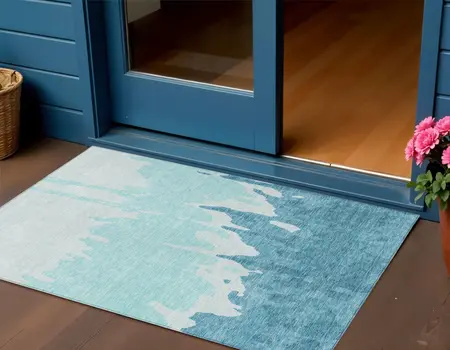 3' X 5' Teal Blue And Aqua Abstract Washable Indoor Outdoor Area Rug