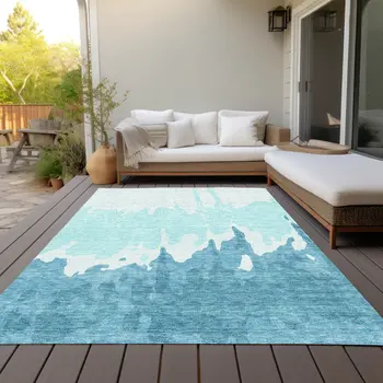 3' X 5' Teal Blue And Aqua Abstract Washable Indoor Outdoor Area Rug