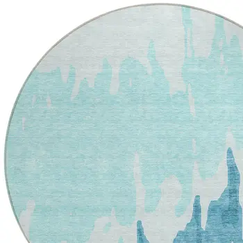8' Teal Blue And Aqua Round Abstract Washable Indoor Outdoor Area Rug