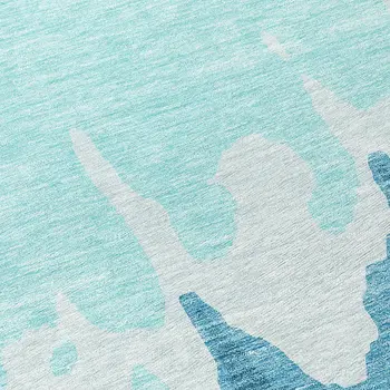 8' Teal Blue And Aqua Round Abstract Washable Indoor Outdoor Area Rug