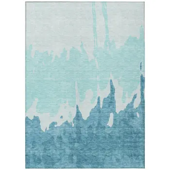 9' X 12' Teal Blue And Aqua Abstract Washable Indoor Outdoor Area Rug