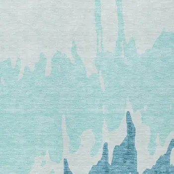 9' X 12' Teal Blue And Aqua Abstract Washable Indoor Outdoor Area Rug