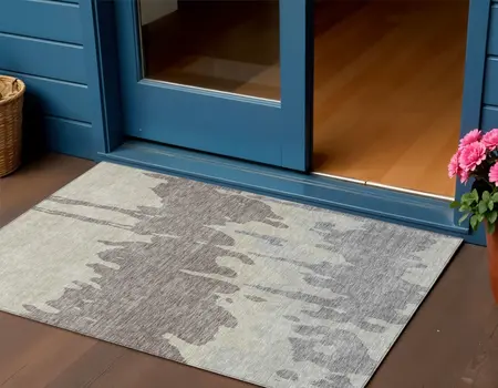 3' X 5' Taupe And Beige Abstract Washable Indoor Outdoor Area Rug