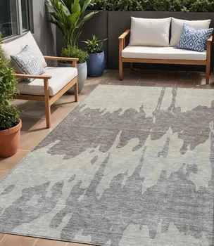 5' X 8' Taupe And Beige Abstract Washable Indoor Outdoor Area Rug