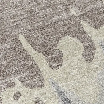 8' Taupe And Beige Round Abstract Washable Indoor Outdoor Area Rug