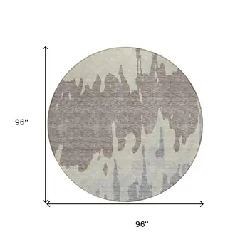 8' Taupe And Beige Round Abstract Washable Indoor Outdoor Area Rug