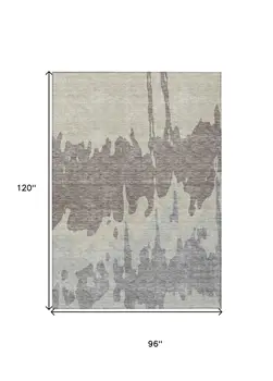 8' X 10' Taupe And Beige Abstract Washable Indoor Outdoor Area Rug