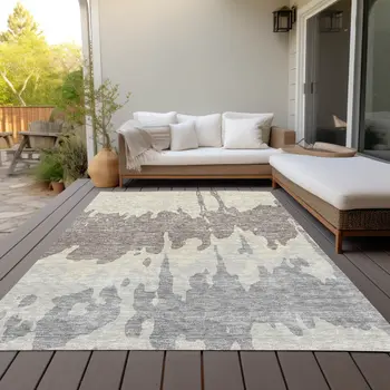 8' X 10' Taupe And Beige Abstract Washable Indoor Outdoor Area Rug
