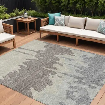 9' X 12' Taupe And Beige Abstract Washable Indoor Outdoor Area Rug