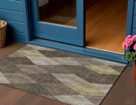 3' X 5' Brown Beige And Gold Argyle Washable Indoor Outdoor Area Rug