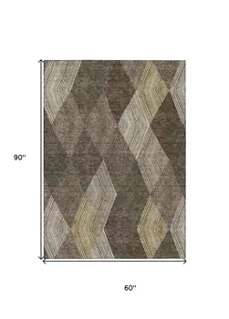 5' X 8' Brown Beige And Gold Argyle Washable Indoor Outdoor Area Rug
