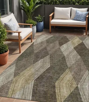 5' X 8' Brown Beige And Gold Argyle Washable Indoor Outdoor Area Rug