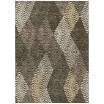 5' X 8' Brown Beige And Gold Argyle Washable Indoor Outdoor Area Rug