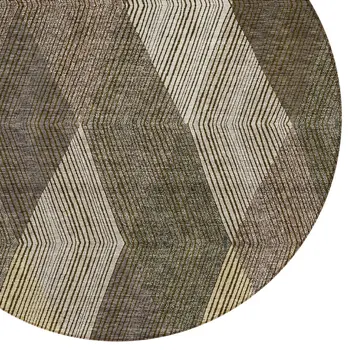 8' Brown Beige And Gold Round Argyle Washable Indoor Outdoor Area Rug