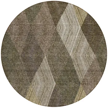 8' Brown Beige And Gold Round Argyle Washable Indoor Outdoor Area Rug