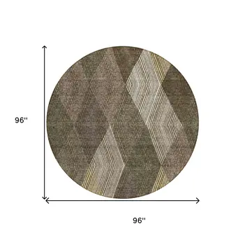 8' Brown Beige And Gold Round Argyle Washable Indoor Outdoor Area Rug
