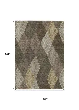9' X 12' Brown Beige And Gold Argyle Washable Indoor Outdoor Area Rug