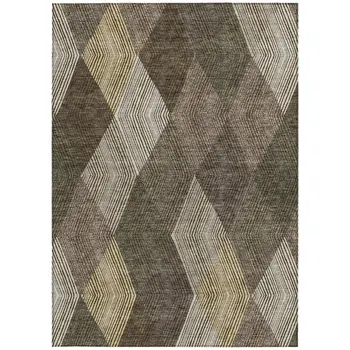10' X 14' Brown Beige And Gold Argyle Washable Indoor Outdoor Area Rug