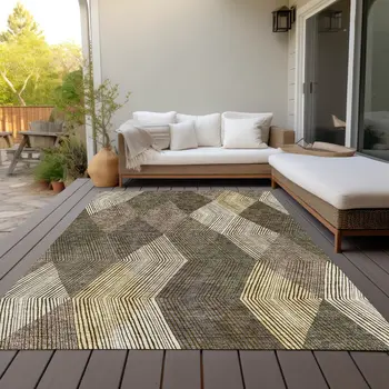 10' X 14' Brown Beige And Gold Argyle Washable Indoor Outdoor Area Rug