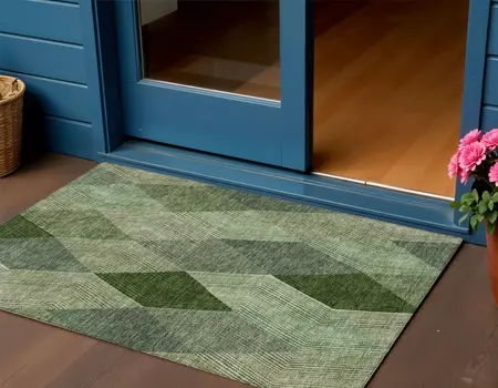 3' X 5' Green Mint Green And Sage Argyle Washable Indoor Outdoor Area Rug