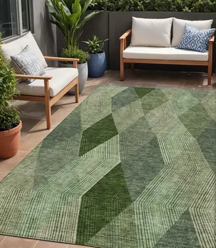 5' X 8' Green Mint Green And Sage Argyle Washable Indoor Outdoor Area Rug