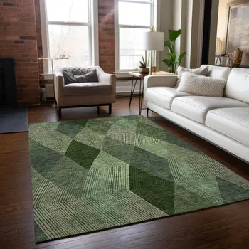 5' X 8' Green Mint Green And Sage Argyle Washable Indoor Outdoor Area Rug