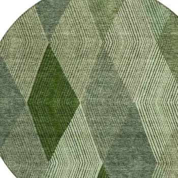 8' Green Mint Green And Sage Round Argyle Washable Indoor Outdoor Area Rug