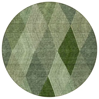 8' Green Mint Green And Sage Round Argyle Washable Indoor Outdoor Area Rug