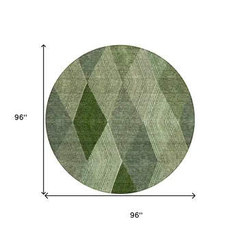 8' Green Mint Green And Sage Round Argyle Washable Indoor Outdoor Area Rug