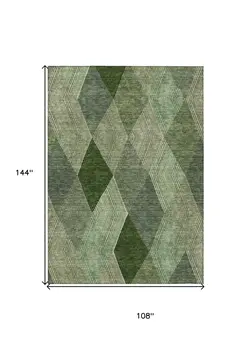 9' X 12' Green Mint Green And Sage Argyle Washable Indoor Outdoor Area Rug