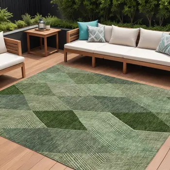9' X 12' Green Mint Green And Sage Argyle Washable Indoor Outdoor Area Rug