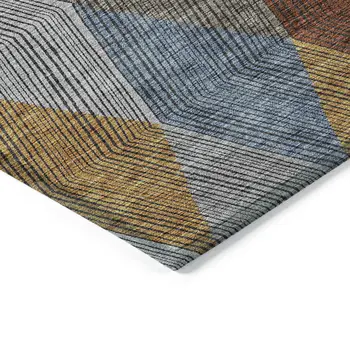 5' X 8' Gray Gold And Blue Argyle Washable Indoor Outdoor Area Rug