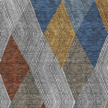 10' X 14' Gray Gold And Blue Argyle Washable Indoor Outdoor Area Rug