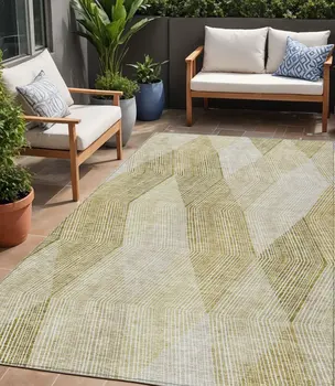 5' X 8' Ivory Wheat And Beige Argyle Washable Indoor Outdoor Area Rug