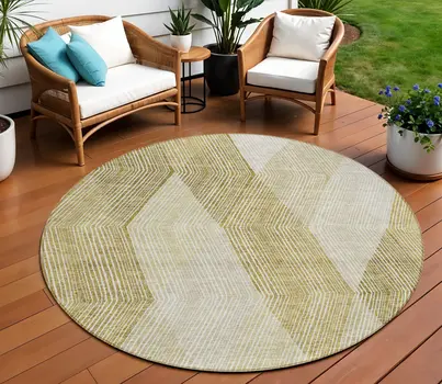 8' Ivory Wheat And Beige Round Argyle Washable Indoor Outdoor Area Rug