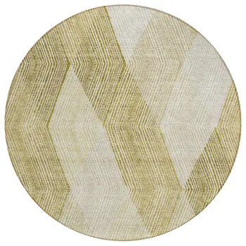 8' Ivory Wheat And Beige Round Argyle Washable Indoor Outdoor Area Rug