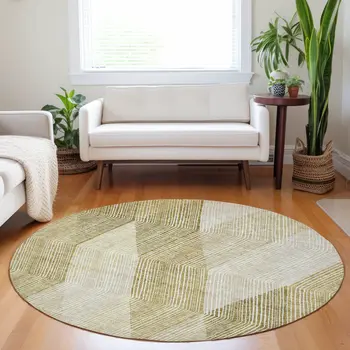 8' Ivory Wheat And Beige Round Argyle Washable Indoor Outdoor Area Rug