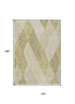 10' X 14' Ivory Wheat And Beige Argyle Washable Indoor Outdoor Area Rug