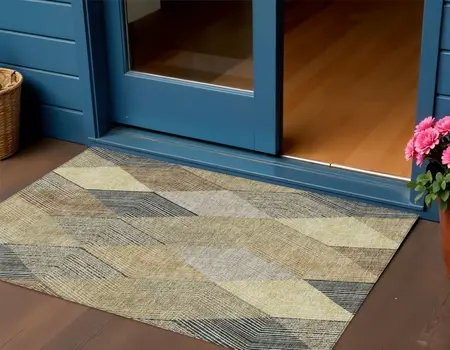 3' X 5' Brown Gold And Taupe Argyle Washable Indoor Outdoor Area Rug