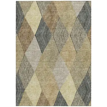 5' X 8' Brown Gold And Taupe Argyle Washable Indoor Outdoor Area Rug