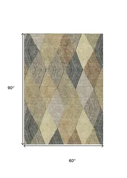 5' X 8' Brown Gold And Taupe Argyle Washable Indoor Outdoor Area Rug