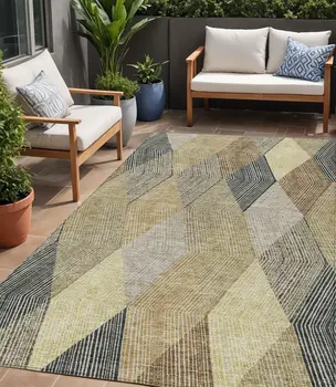 5' X 8' Brown Gold And Taupe Argyle Washable Indoor Outdoor Area Rug