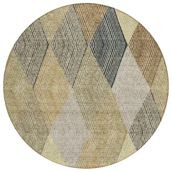 8' Brown Gold And Taupe Round Argyle Washable Indoor Outdoor Area Rug