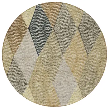 8' Brown Gold And Taupe Round Argyle Washable Indoor Outdoor Area Rug