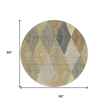 8' Brown Gold And Taupe Round Argyle Washable Indoor Outdoor Area Rug