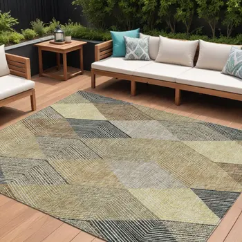 8' X 10' Brown Gold And Taupe Argyle Washable Indoor Outdoor Area Rug