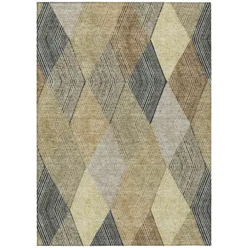 9' X 12' Brown Gold And Taupe Argyle Washable Indoor Outdoor Area Rug