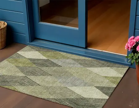 3' X 5' Olive Green Gray And Ivory Argyle Washable Indoor Outdoor Area Rug