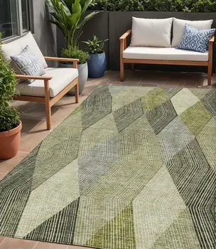 5' X 8' Olive Green Gray And Ivory Argyle Washable Indoor Outdoor Area Rug