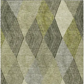 5' X 8' Olive Green Gray And Ivory Argyle Washable Indoor Outdoor Area Rug